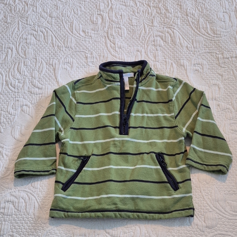 Janie and Jack boys 2T green striped french terry pullover shirt VGUC